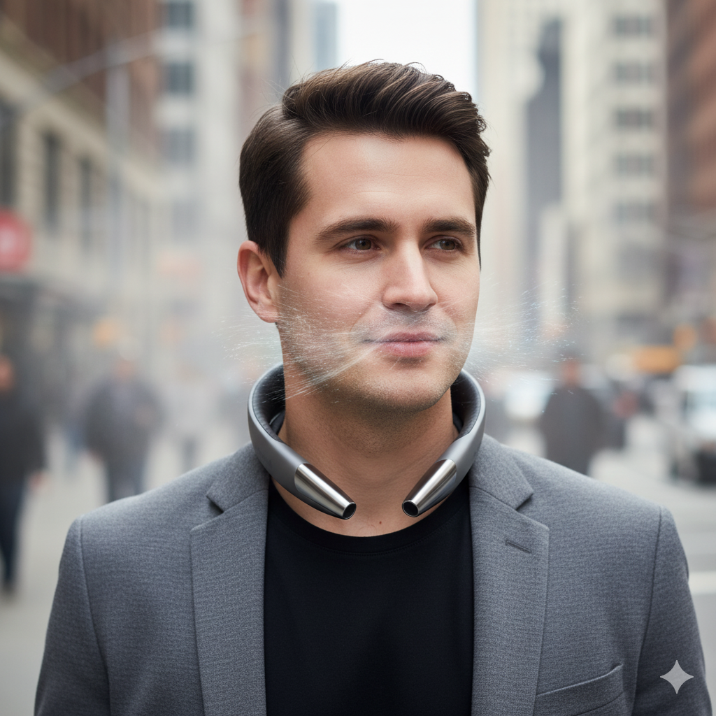 Aura-M being worn as a neckband